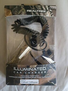 Realtree Illuminated 30-Pin Car Charger for Apple iPhone 4 4S iPod Coiled Cord